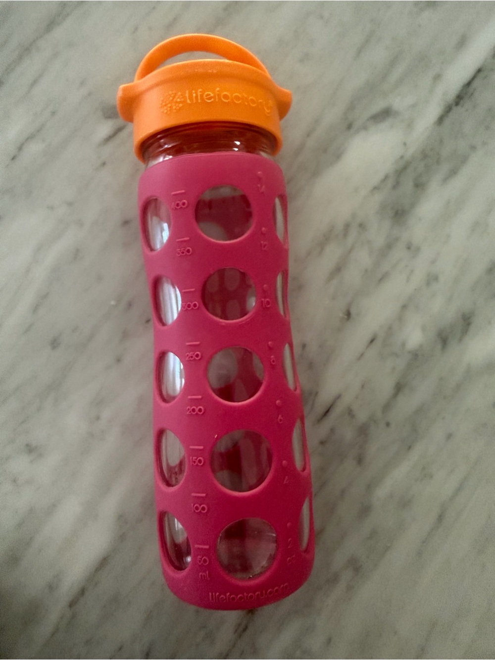 Lifefactory Pink Glass Bottle with Orange Cap - Safe Reusable Water Bottle